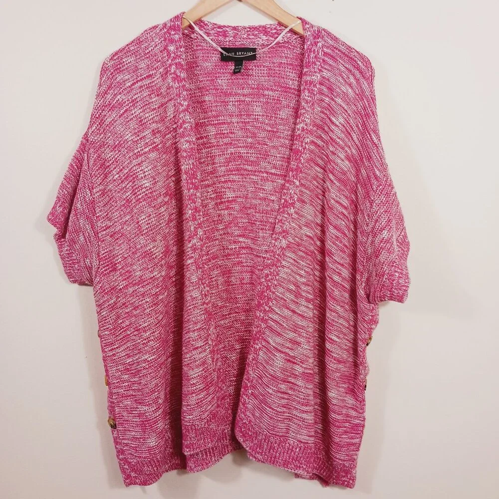 Lane Bryant, Sweater Wrap, Size 22/24, Pink/White Weave, Button Detail on Sides - Picture 3 of 15
